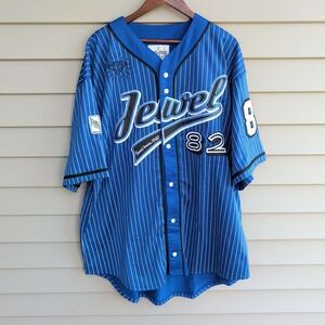 Jewel House Baseball Jersey Mens 3XL Blue Pinstripe Embroidered Y2K Hip Hop